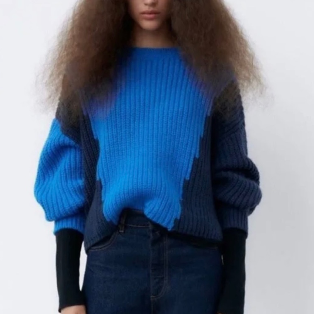 ZARA Blue Colorblock Sweater